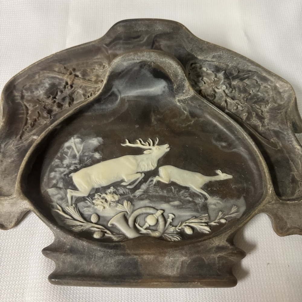 Vintage Incolay Stone Buck &‎ Doe Organizer Tray-Heavy-Handcrafted in the USA